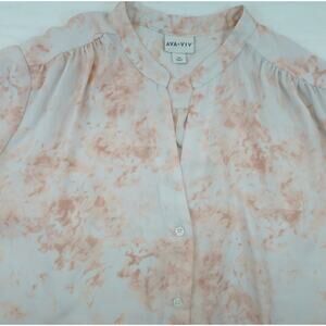 Ava & Viv Pink Tie Dye Short Sleeve Button Blouse